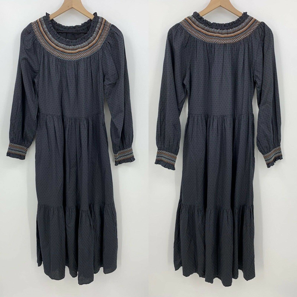 Universal Thread Midi Dress Sz M Smocked Round Neck Balloon Long Sleeve Tiered - Picture 2 of 8